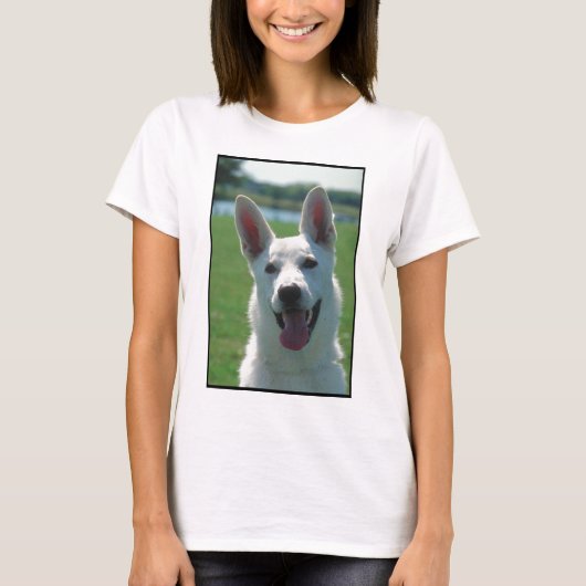 白いジャーマン・シェパード犬 Tシャツ (正面)