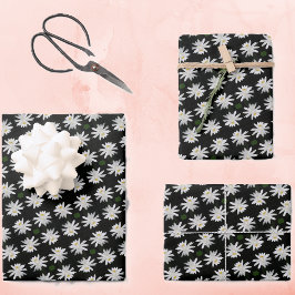 白いスイレンと黒い背景 – フローラ ラッピングペーパーシート