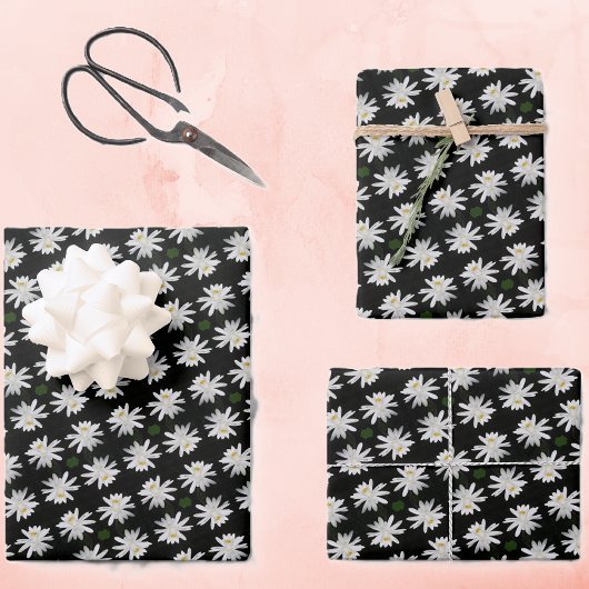 白いスイレンと黒い背景 – フローラ ラッピングペーパーシート