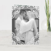 白いスカラップレースの緑のイスラム教徒の結婚式の写真 招待状 (裏面)