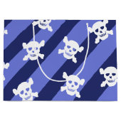 白いスカルと青のクロスボーンストライプ ラージペーパーバッグ (正面)
