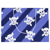 白いスカルと青のクロスボーンストライプ ラージペーパーバッグ (裏面)