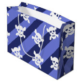 白いスカルと青のクロスボーンストライプ ラージペーパーバッグ (裏面アングル)