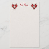 白いスカルを持つ2つの赤いゴシック様式の骨ハート 便箋 (正面)