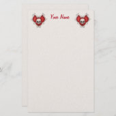 白いスカルを持つ2つの赤いゴシック様式の骨ハート 便箋 (正面/裏面)