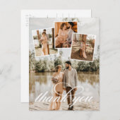白いスクリプトありがとうあ結婚なたの写真コラージュ 案内ポストカード (正面/裏面)
