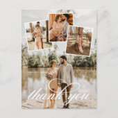 白いスクリプトありがとうあ結婚なたの写真コラージュ 案内ポストカード (正面)