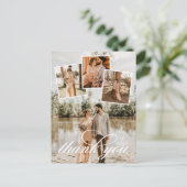 白いスクリプトありがとうあ結婚なたの写真コラージュ 案内ポストカード (スタンド正面)