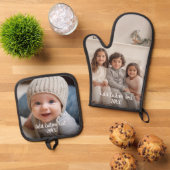 白いスクリプトのカスタム文字付きフルフォト 鍋つかみ&鍋敷きセット (トップダウン)