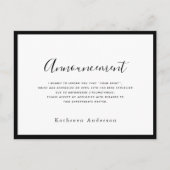 白いスクリプトのキャンセルのお知らせポストカード ポストカード (正面)