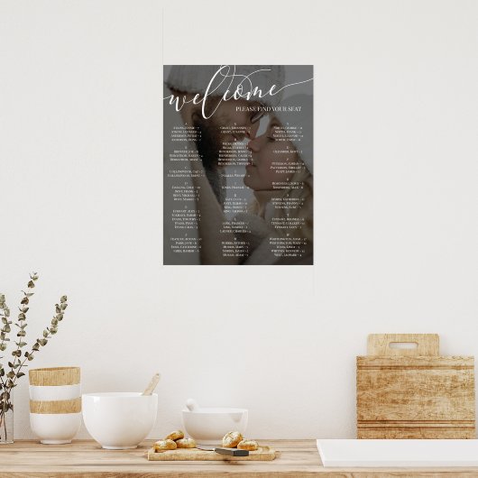 白いスクリプトようこそ写真結婚の座席表 ポスター (キッチン)