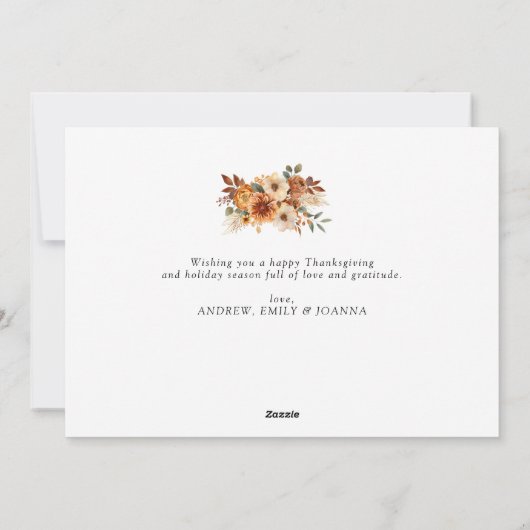 白いスクリプトハッピーサンクスギビングの写真カード シーズンカード (裏面)