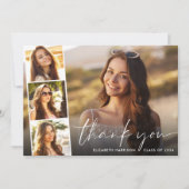 白いスクリプトフォト卒業 サンキューカード (正面)