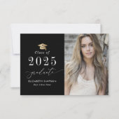 白いスクリプト写真の卒業発表 サンキューカード (正面)