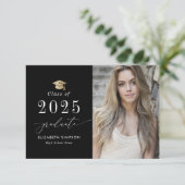 白いスクリプト写真の卒業発表 サンキューカード (スタンド正面)