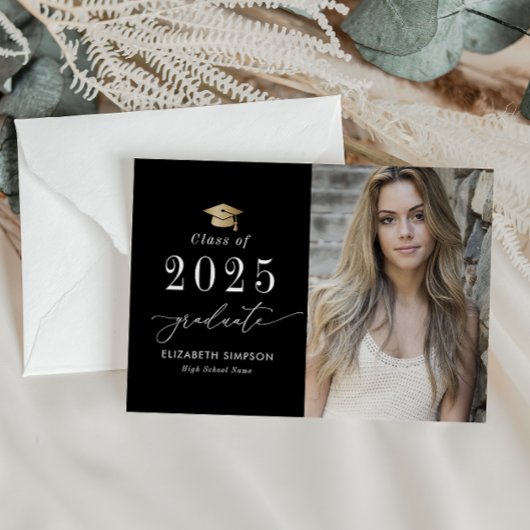 白いスクリプト写真の卒業発表 サンキューカード