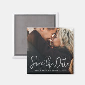 白いスクリプト写真Save the Date Magnet マグネット (正面/裏面)