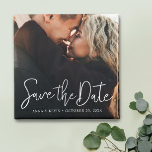 白いスクリプト写真Save the Date Magnet マグネット