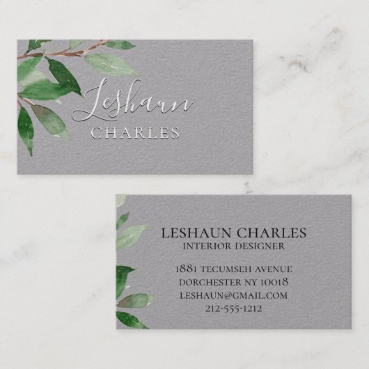 白いスクリプト書の淡い緑の灰色 名刺 (正面/裏面)