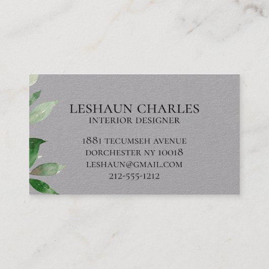 白いスクリプト書の淡い緑の灰色 名刺 (裏面)