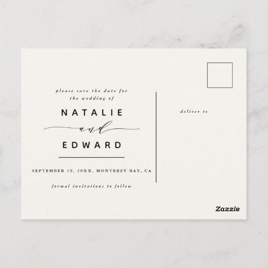 白いスクリプト私たちはエレガントな結婚式の写真をする ポストカード (裏面)