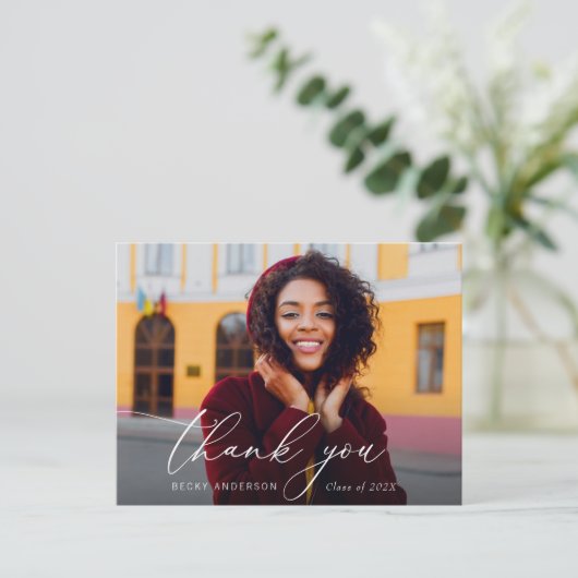 白いスクリプト 現代風 卒業ありがとう ポストカード (スタンド正面)