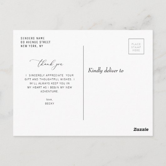 白いスクリプト 現代風 卒業ありがとう ポストカード (裏面)