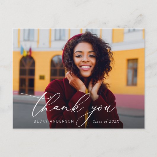 白いスクリプト 現代風 卒業ありがとう ポストカード (正面)