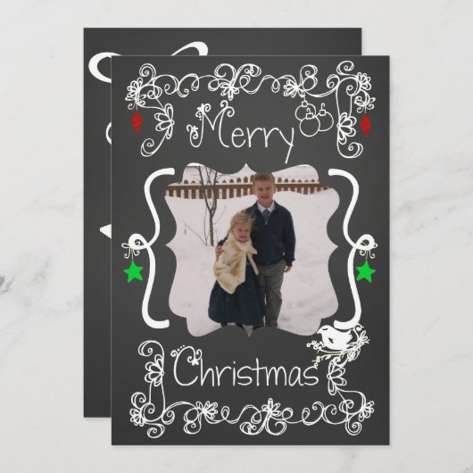 白いスクロカスタマイズール写真ホリデーカード シーズンカード (正面/裏面)