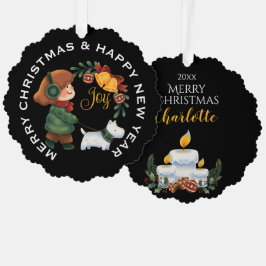 白いスコットランド犬の女の子，クリスパーソナライズされたマ オーナメントカード