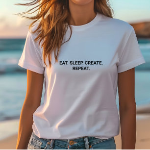 白いスタイリッシュスリープ食べリピートのスローガンを作成 Tシャツ