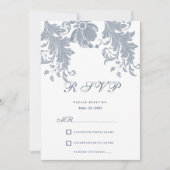 白いスタイリッシュメイブブルーフローラレースRSVP 招待状 (正面)