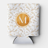 白いスタイリッシュ上にモノグラム金ゴールドの果実パターン 缶クーラー (正面)