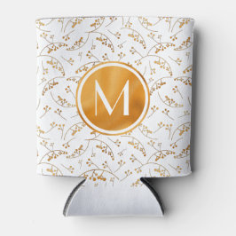 白いスタイリッシュ上にモノグラム金ゴールドの果実パターン 缶クーラー