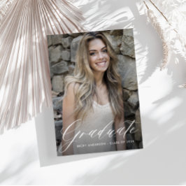 白いスタイリッシュ卒業式は日付を保存 ポストカード