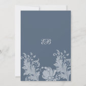 白いスタイリッシュ青いフローラレースのテーブル番号 招待状 (裏面)