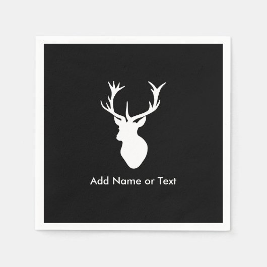 白いスタグヘッドと〔雄ジカの〕枝角 スタンダードカクテルナプキン (正面)