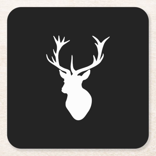 白いスタグヘッド スクエアペーパーコースター (正面)