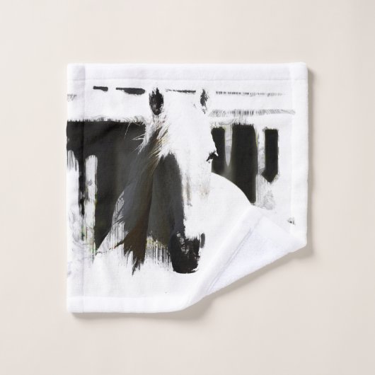 白いスタリオンアートワーク バスタオルセット (ウォッシュタオル)