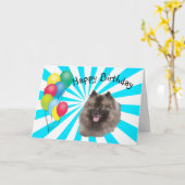 白いスターバストのハッピーバースデーのKeeshond カード (黄色い花)