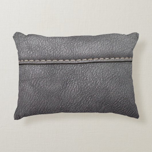 白いステッチで縫った黒い革 アクセントクッション (正面)