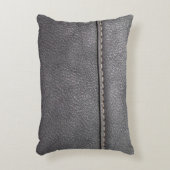 白いステッチで縫った黒い革 アクセントクッション (正面(垂直))