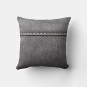 白いステッチで縫った黒い革 クッション (裏面)