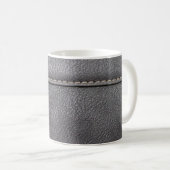白いステッチで縫った黒い革 コーヒーマグカップ (正面右)