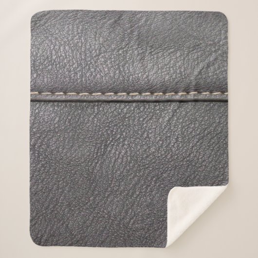 白いステッチで縫った黒い革 シェルパブランケット (正面)