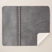 白いステッチで縫った黒い革 シェルパブランケット (正面(横))