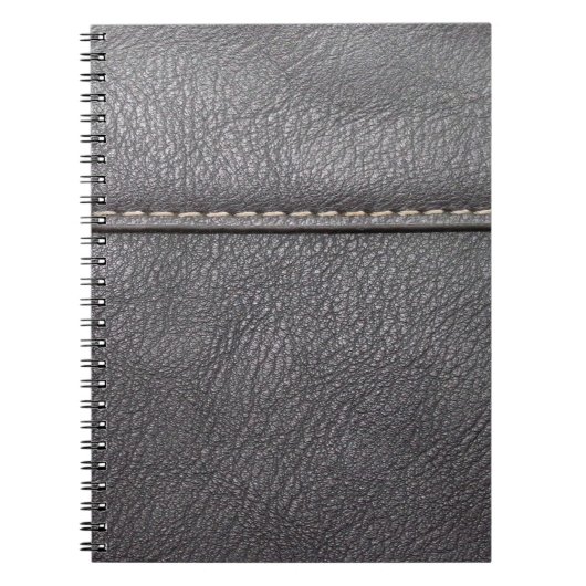 白いステッチで縫った黒い革 ノートブック (正面)