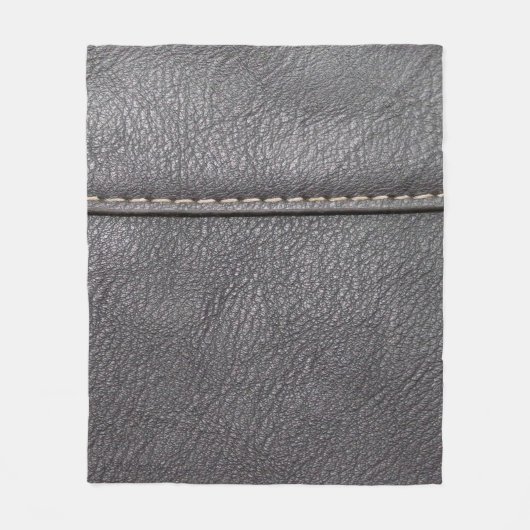 白いステッチで縫った黒い革 フリースブランケット (正面)