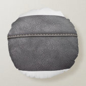 白いステッチで縫った黒い革 ラウンドクッション (裏面)