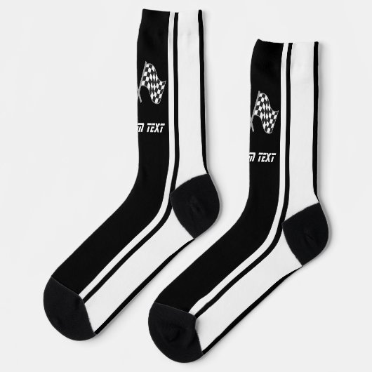 白いストライプのレーシングカーのフラグ – パーソナライズされた ソックス (左)